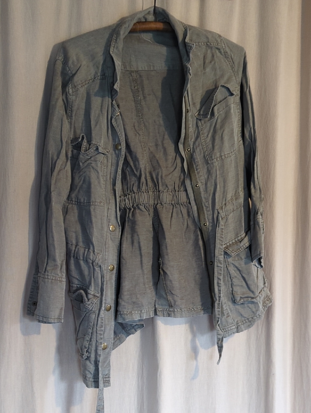 Light Army Green Cargo Jacket Linen Blend